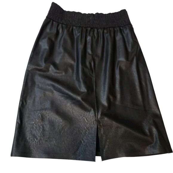 Commando Evereve Skirt Womans Medium Black Faux Leather Patent Mini Stretch NWT - Picture 2 of 9